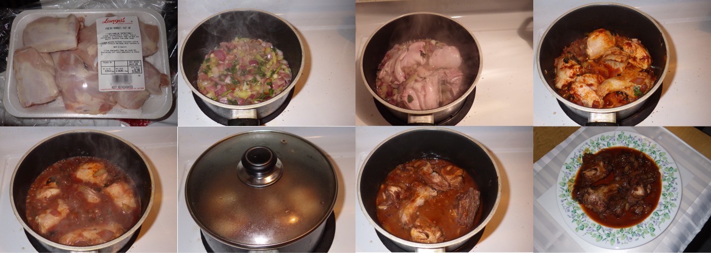 Pictures showing the process of making a rabbit stew.
