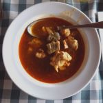 Spicy Hungarian fish soup (halászlé).